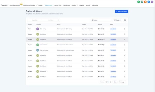 Orders & Subscriptions